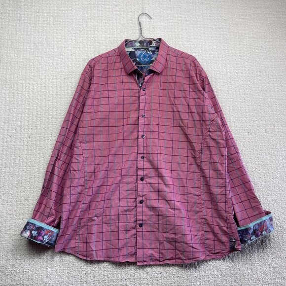 Au Noir Pink Dress Button Down Shirt Geometric Grid Watercolor Design Men Sz 7 - Picture 1 of 15
